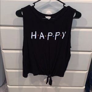 Black Knotted “HAPPY” Tank Top
